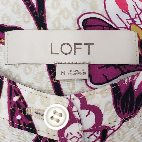 NWT LOFT Womens Long Sleeve Purple & Cream Knee Length Dress Medium - Picture 7 of 10